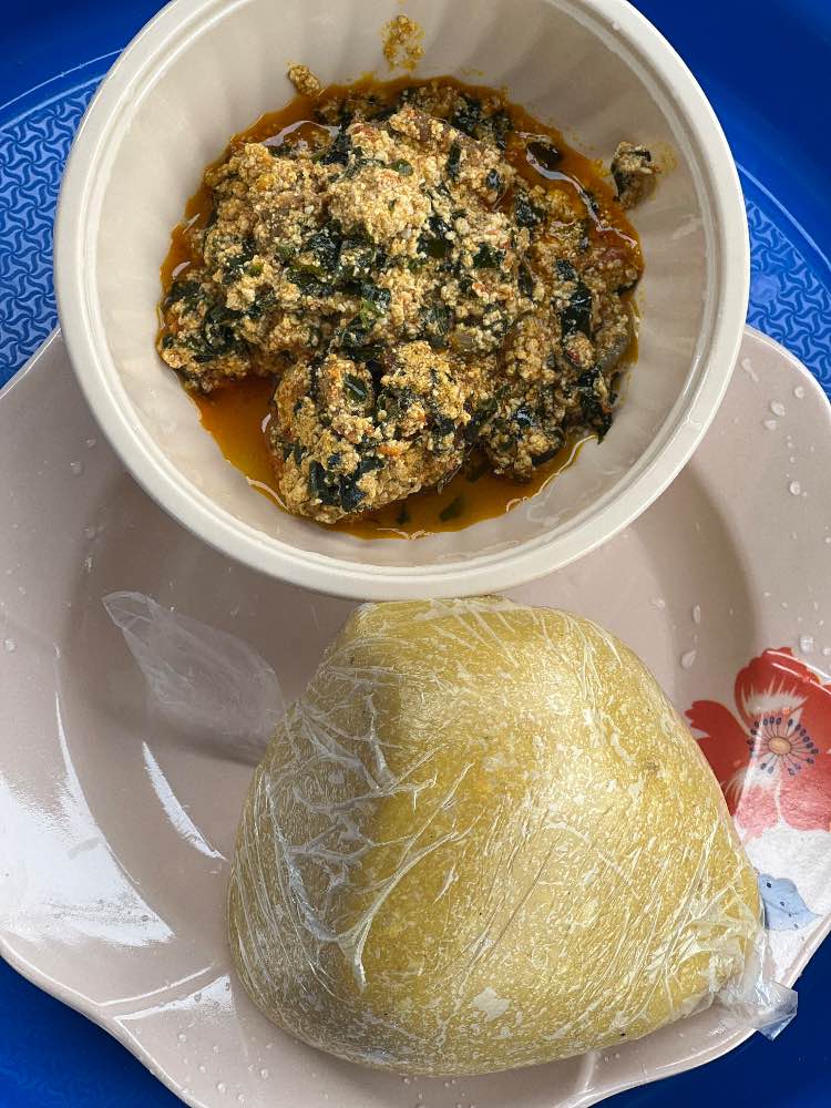 Eba and Egusi Soup with meats image - mobifoods
