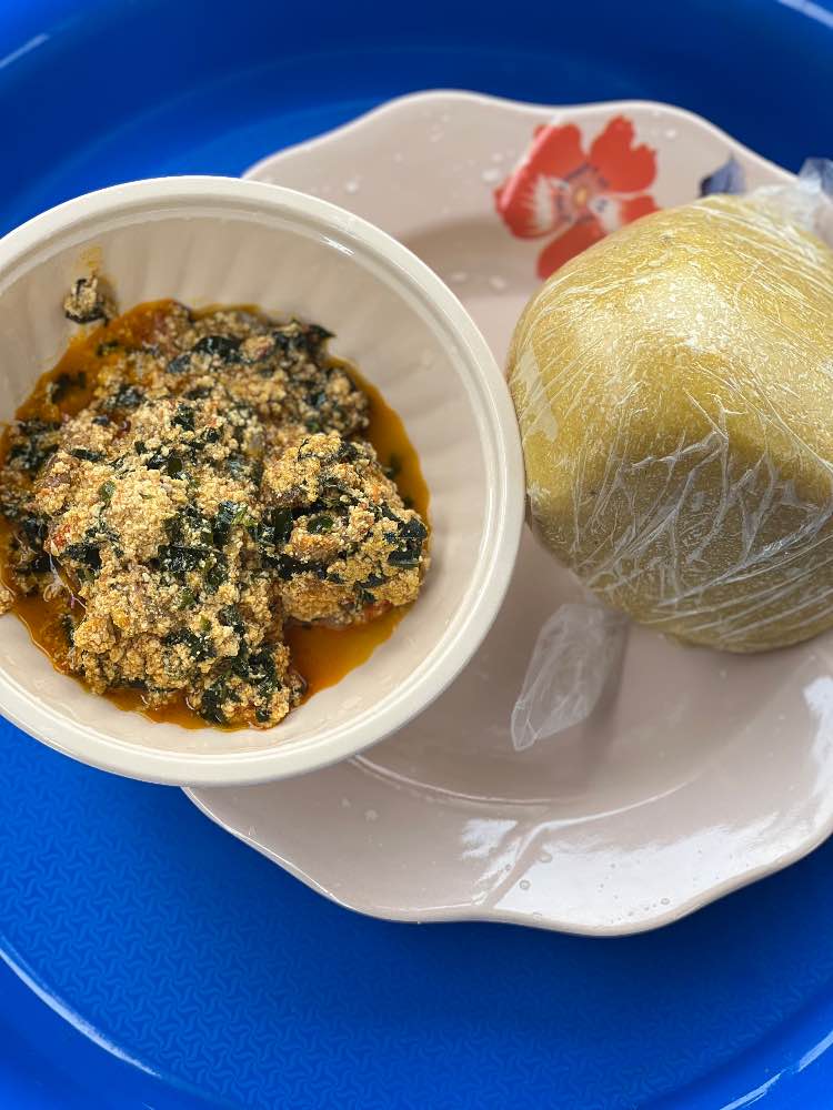 Eba and Egusi Soup with meats image - mobifoods