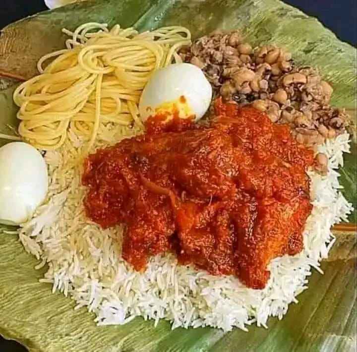 Spag,Rice,Beans,with stew and 2eggs image - Mobi Foods