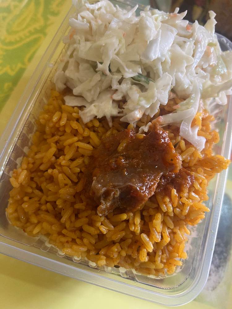 Rice, meat and salad image - Mobi Foods