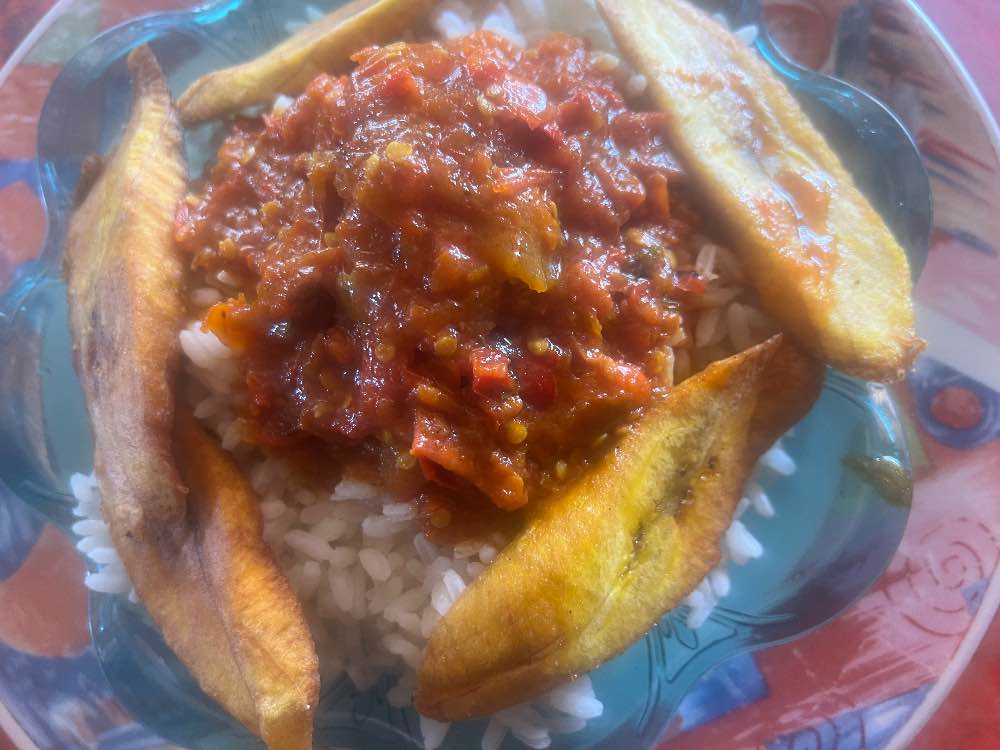 Rice, meat and plantain image - Mobi Foods