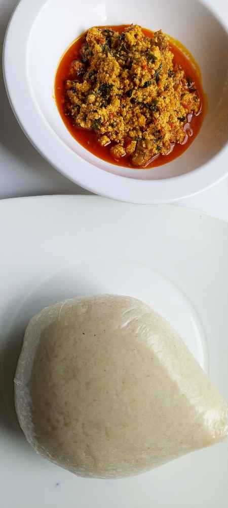 Semo with egwusi soup and 1 beef image - mobifoods
